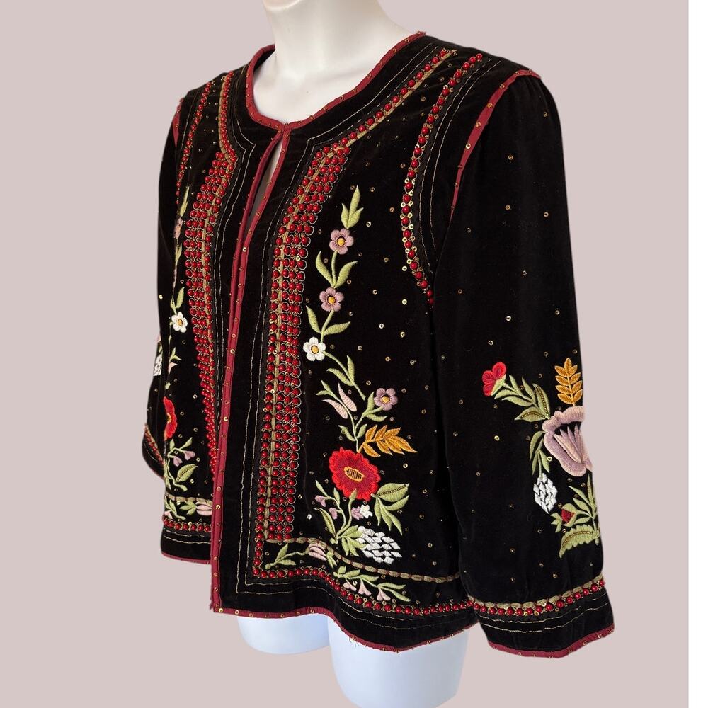 John Mark Embellished Floral Beaded Velvet Jacket Boho Festival Art to Wear XL - Picture 7 of 16